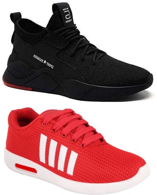 Calcados Combo Pack Of 2 Sneakers For Men(Black, Red)