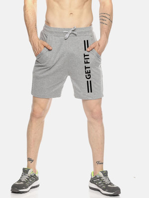 HOTFITS Graphic Print Men Grey Basic Shorts