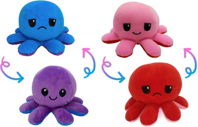 Agnolia Combo Pack of 2Pcs - Reversible Octopus Show Your Mood Without Saying a Word  - 14.5 cm(Red, Pink, Purple, Blue)