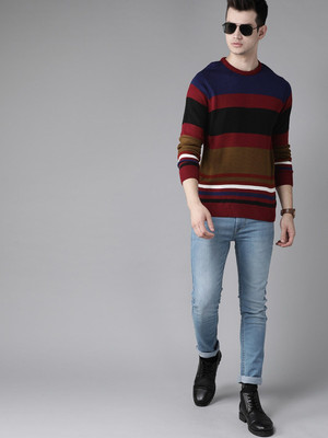 Roadster Woven Round Neck Casual Men Multicolor Sweater