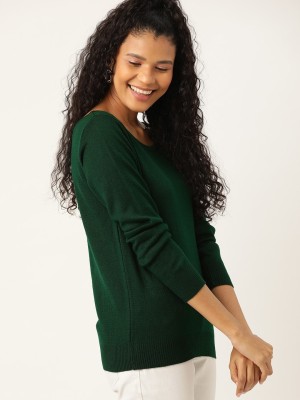 Dressberry Solid Round Neck Casual Women Green Sweater