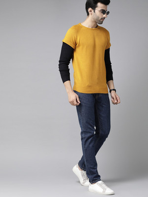 Roadster Solid Round Neck Casual Men Blue Sweater