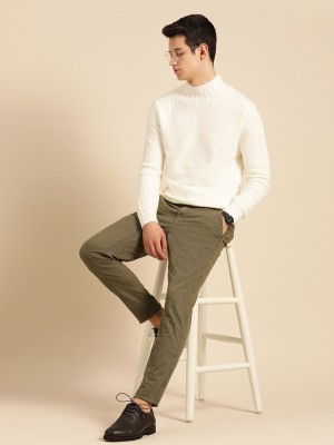 Mr Bowerbird Solid Turtle Neck Casual Men White Sweater