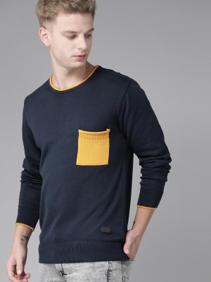 Roadster Solid Round Neck Casual Men Dark Blue Sweater