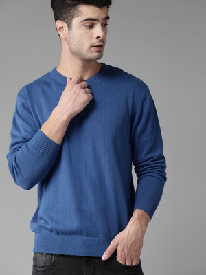 Roadster Solid Round Neck Casual Men Blue Sweater