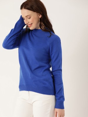 Dressberry Self Design Round Neck Casual Women Blue Sweater