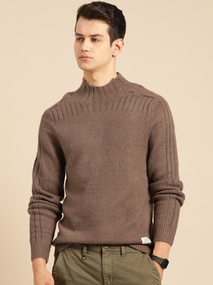 Mr Bowerbird Solid Turtle Neck Casual Men Brown Sweater