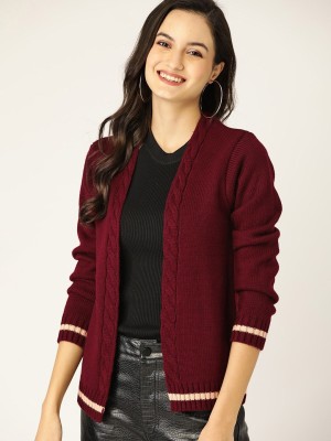 Dressberry Solid V Neck Casual Women Maroon Sweater