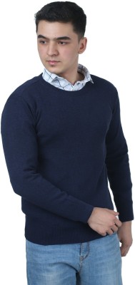 Kryptar Solid Round Neck Casual Men Blue Sweater