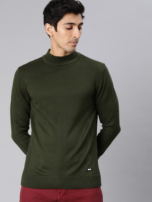 WROGN Solid Round Neck Casual Men Green Sweater