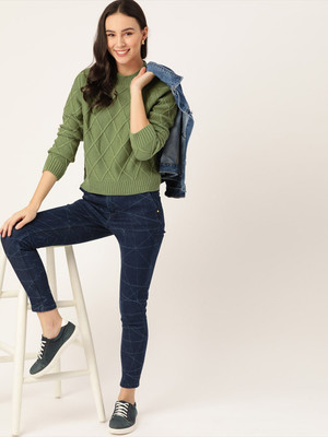 Dressberry Self Design Turtle Neck Casual Women Dark Green Sweater