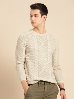 Mr Bowerbird Self Design Round Neck Casual Men White Sweater