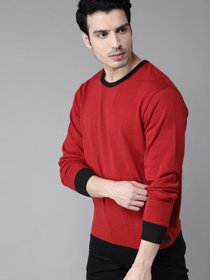 Roadster Solid Round Neck Casual Men Red Sweater