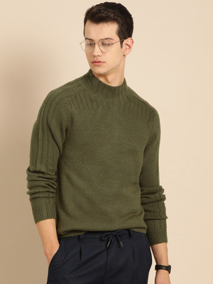 Mr Bowerbird Solid Round Neck Casual Men Green Sweater