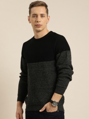 INVICTUS Self Design Round Neck Casual Men Black, Grey Sweater