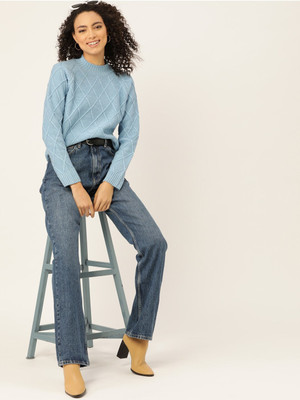 Dressberry Self Design Casual Women Blue Sweater