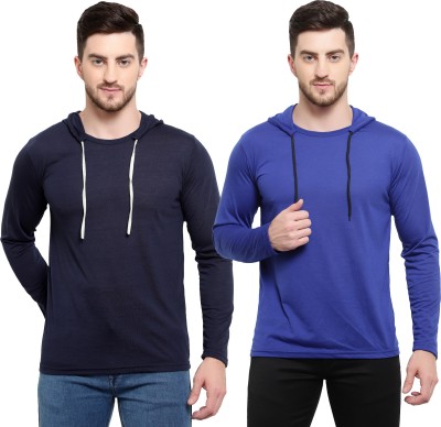 Adorbs Solid Men Hooded Neck Dark Blue, Blue T-Shirt