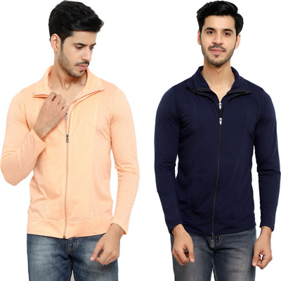 Bribzy Solid Men Polo Neck Dark Blue, Beige T-Shirt