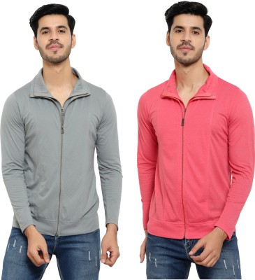 Adorbs Solid Men Polo Neck Silver, Pink T-Shirt