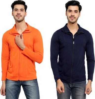 Bribzy Solid Men Polo Neck Dark Blue, Orange T-Shirt