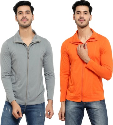 Bribzy Solid Men Polo Neck Silver, Orange T-Shirt