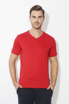 VAN HEUSEN Solid Men V Neck Red T-Shirt