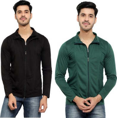 Bribzy Solid Men Polo Neck Dark Green, Black T-Shirt