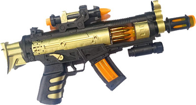 Toyvala Creative Musical Combat Gold Series Toy Gun for Kids. | With Powerful Vibration System and ULTRASONIC Laser Light Feature. | Blasting Sound & Colorful Light Effects/PUBG Themed (918-1) Guns & Darts(Multicolor)