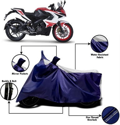 PVSTAR Two Wheeler Cover for Bajaj(Pulsar RS 200, White, Blue)