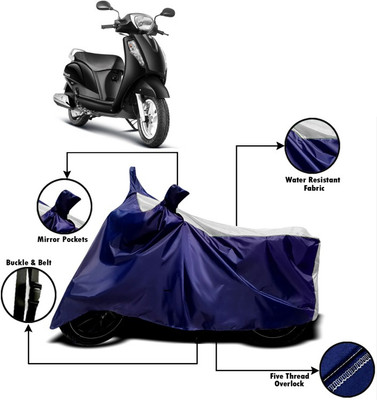 PVSTAR Two Wheeler Cover for Suzuki(Access, White, Blue)