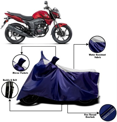 V VINTON Two Wheeler Cover for Honda(CB Trigger, White, Blue)