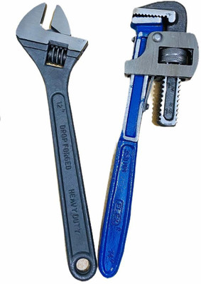 manvi Plumber Tool Combo 14inch Pipe Wrench & 12inch Adjustable Wrench Plumber Tool Combo Single Sided Pipe Wrench(Pack of 2)