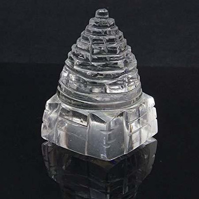 Idolsplace Sumeru Shree Yantra/Sphatik Sumeru Shri Yantra for Lakshmi Puja/Feng Shui Quartz Crystal Sumeru Shree Yantra 50gms Decorative Showpiece  -  4.5 cm(Glass, Clear)