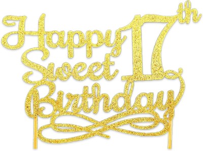 Festiko Happy 17th Cake Topper(Gold Pack of 1)