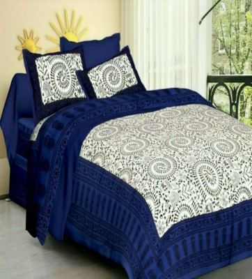 VIKANJALI FAB 104 TC Cotton Double Printed Flat Bedsheet(Pack of 1, Dark Blue)