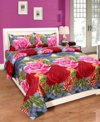 MKB Collections 160 TC Polycotton Double 3D Printed Flat Bedsheet(Pack of 1, Multicolor)