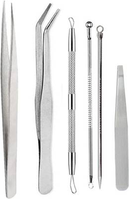 MGP Fashion Stainless steel Multipurpose professional premium quality face tools eyes Tweezer (plucker) for False Lash, Eyelash Extensions Nail art Beauty, Blackhead Acne Removal Needle Kit Cleaning Tool Blemish Pimple Come done.
