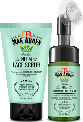 Man Arden Anti Acne Neem Foaming Face Wash With Brush 120ml + Face Scrub 100g(2 Items in the set)