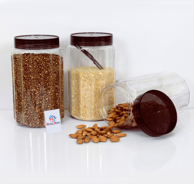 Heart Home Plastic Grocery Container  - 1100 ml(Pack of 3, Brown)