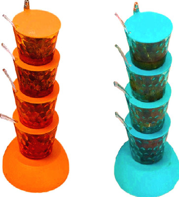 PL SKY Plastic Pickle Jar  - 800 ml(Pack of 2, Orange, Blue)