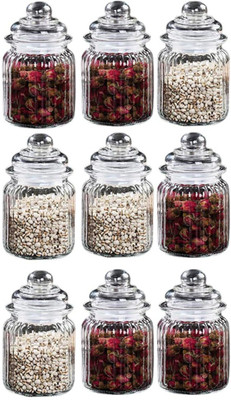 Carat24 Glass Tea Coffee & Sugar Container  - 350 ml(Pack of 9, Clear)