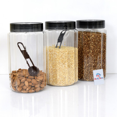 Heart Home Plastic Grocery Container  - 1500 ml(Pack of 3, Grey)
