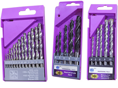 Inditools High Quality 3 type drill bit 5pc Masonry 5pc Wood and 13pc HSS drill bit set