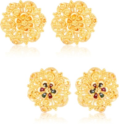 Karishma Kreations Traditional One 1 Gram Gold Earrings Combo Set south indian earrings Screw Back Micron Peacock Golden Jhumka Jhumkis Stud Combo Earrings For Women girls wedding bridal party wear Latest Temple Jewellery Earrings Combo Set For women (Pack of- 2 Pair Stud Earrings) Cubic Zirconia, C