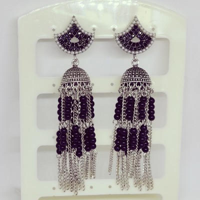 Papered Beaded Chain Jhumki Earrings Alloy Jhumki Earring