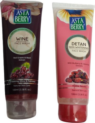 ASTABERRY Wine  & Detan Skin Whitening  - Pack of 2 Face Wash(200 ml)