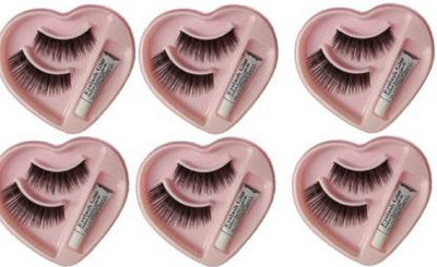 ShopCircuit False-Fake Eyelashes With Glue Set Natural(Pack of 6)
