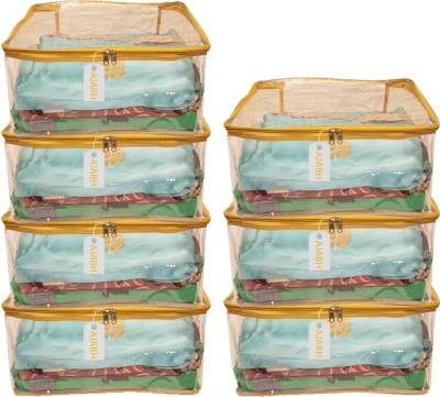 Ajabh High Quality Multipurpose Plain Transparent Saree/Garment Storage Bag (Pack Of 7) TPS00219(Gold)