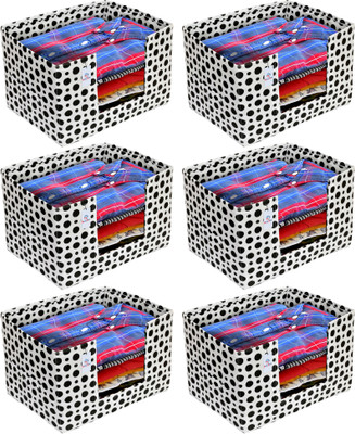 Heart Home Designer Polka Dots Print 6 Pieces Large Capacity Space Saver Closet, Stackable Foldable Saree, Clothes Storage Bag, Non-Woven Rectangle Cloth Saree Stacker Wardrobe Organizer (Black & White) HHOME010451(Black & White)