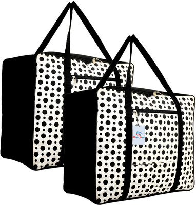 Heart Home Designer Polka Dots Design Canvas 2 Piece Jumbo Underbed Moisture Proof Storage Bag with Zipper Closure Handle (Black & White) HHOME010420(Black & White)